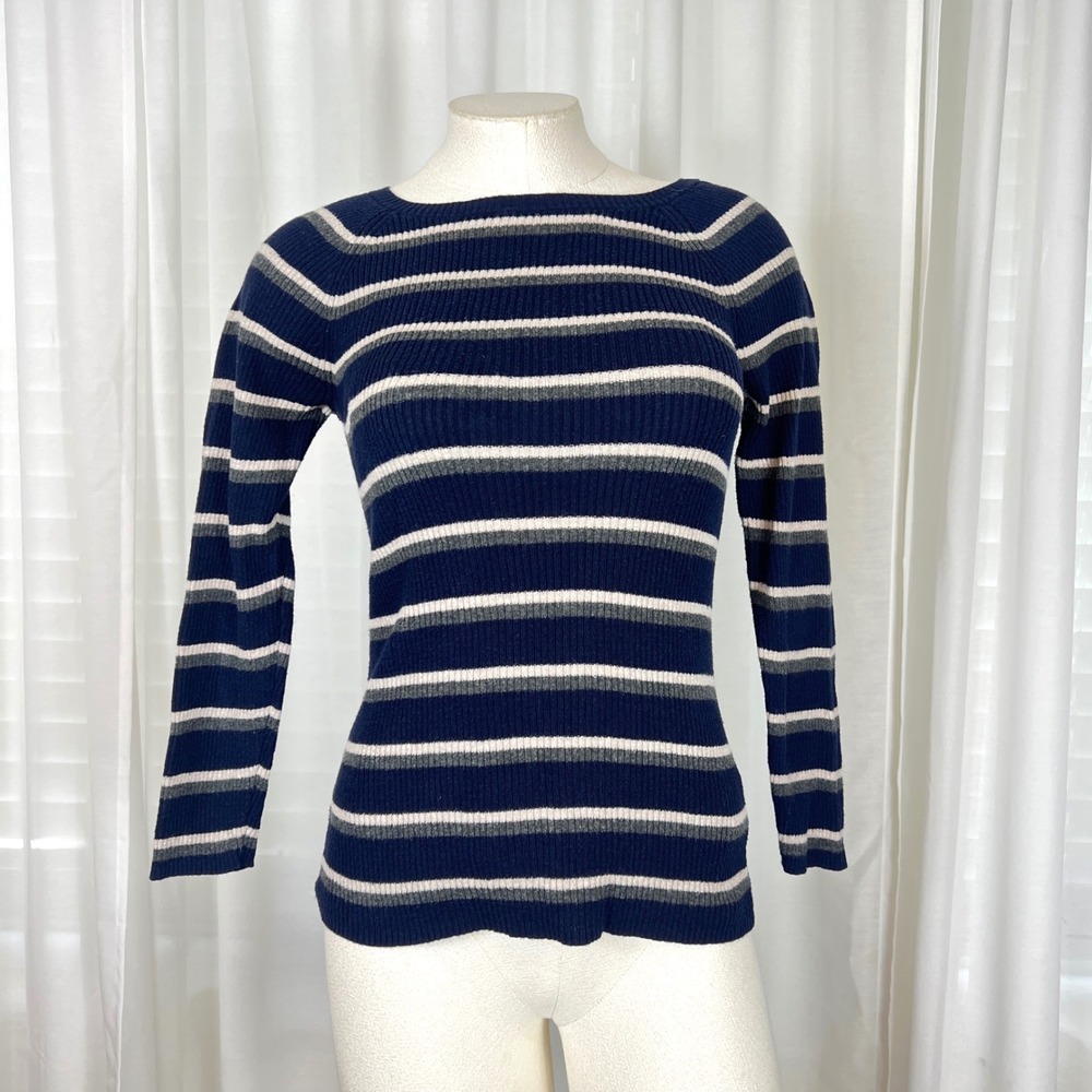 Moth Anthro Striped Ribbed Knit long sleeve‎ Top Womens S Navy Blue y2k   Grunge